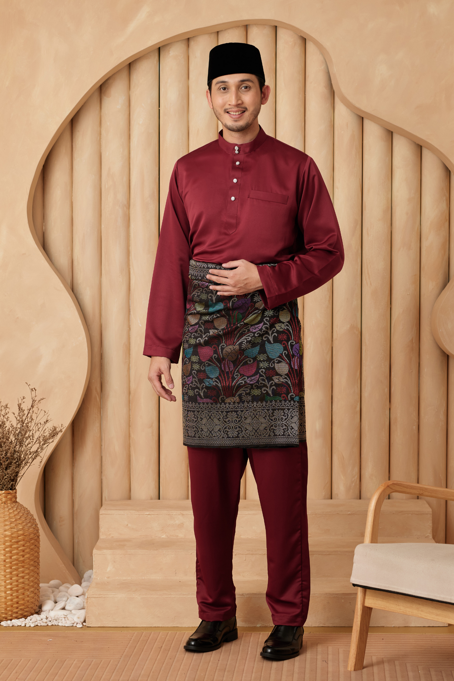 Baju Melayu Cekak Musang Regular Fit - Burgundy