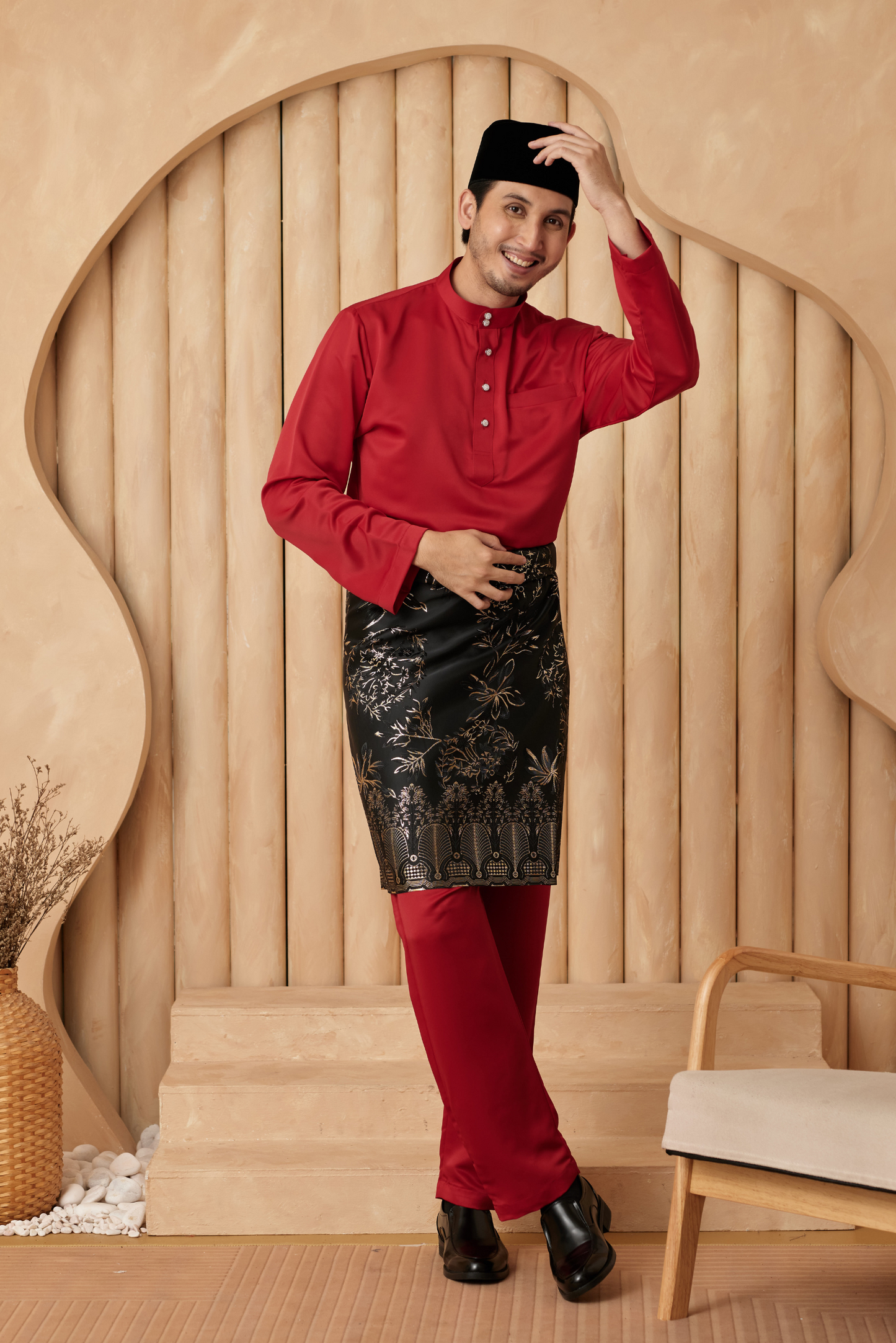 Baju Melayu Cekak Musang Regular Fit - Crimson Red