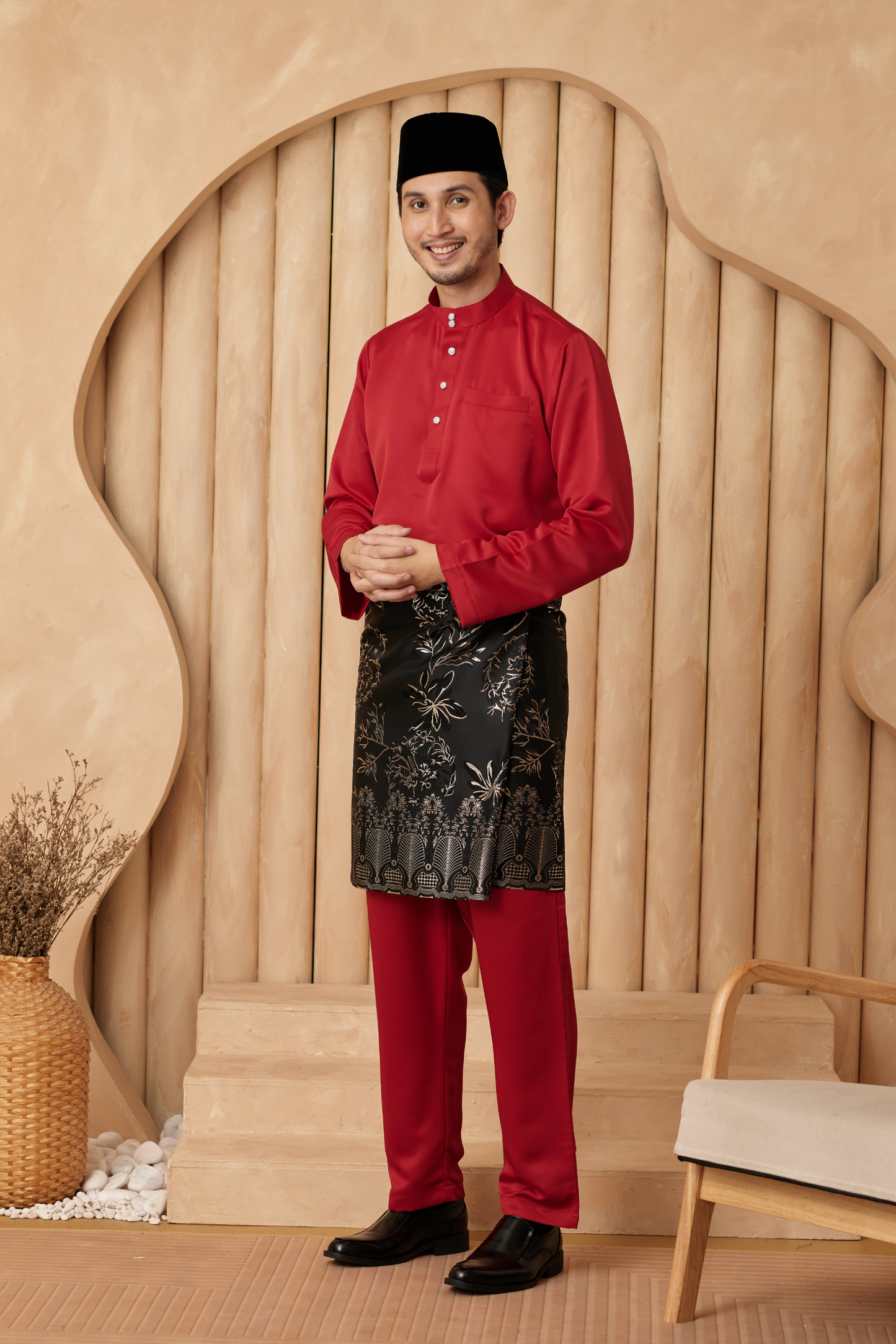 Baju Melayu Cekak Musang Regular Fit - Crimson Red