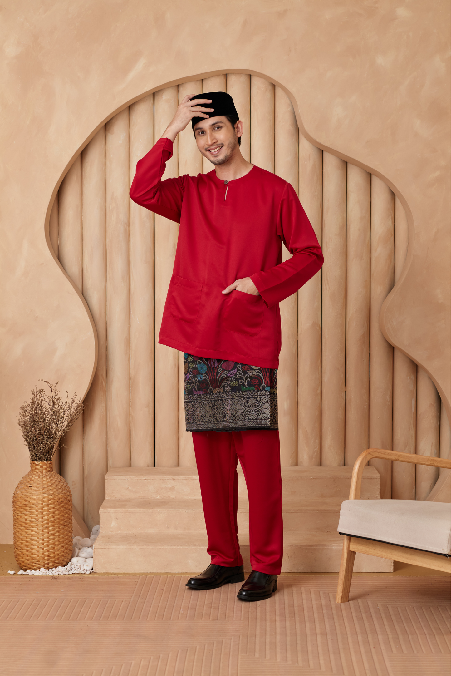Baju Melayu Teluk Belanga Regular Fit - Crimson Red