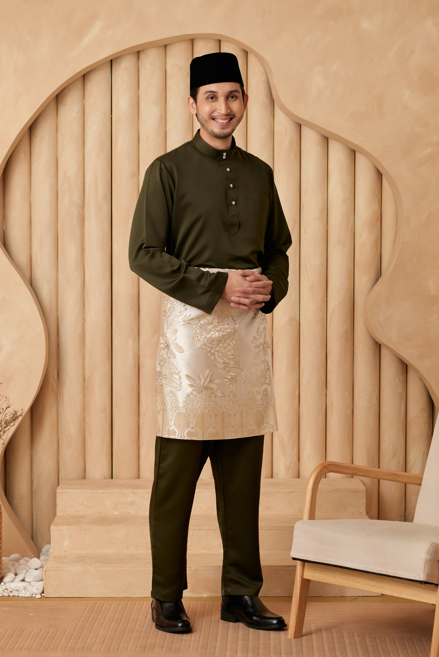 Baju Melayu Cekak Musang Regular Fit - Army Green