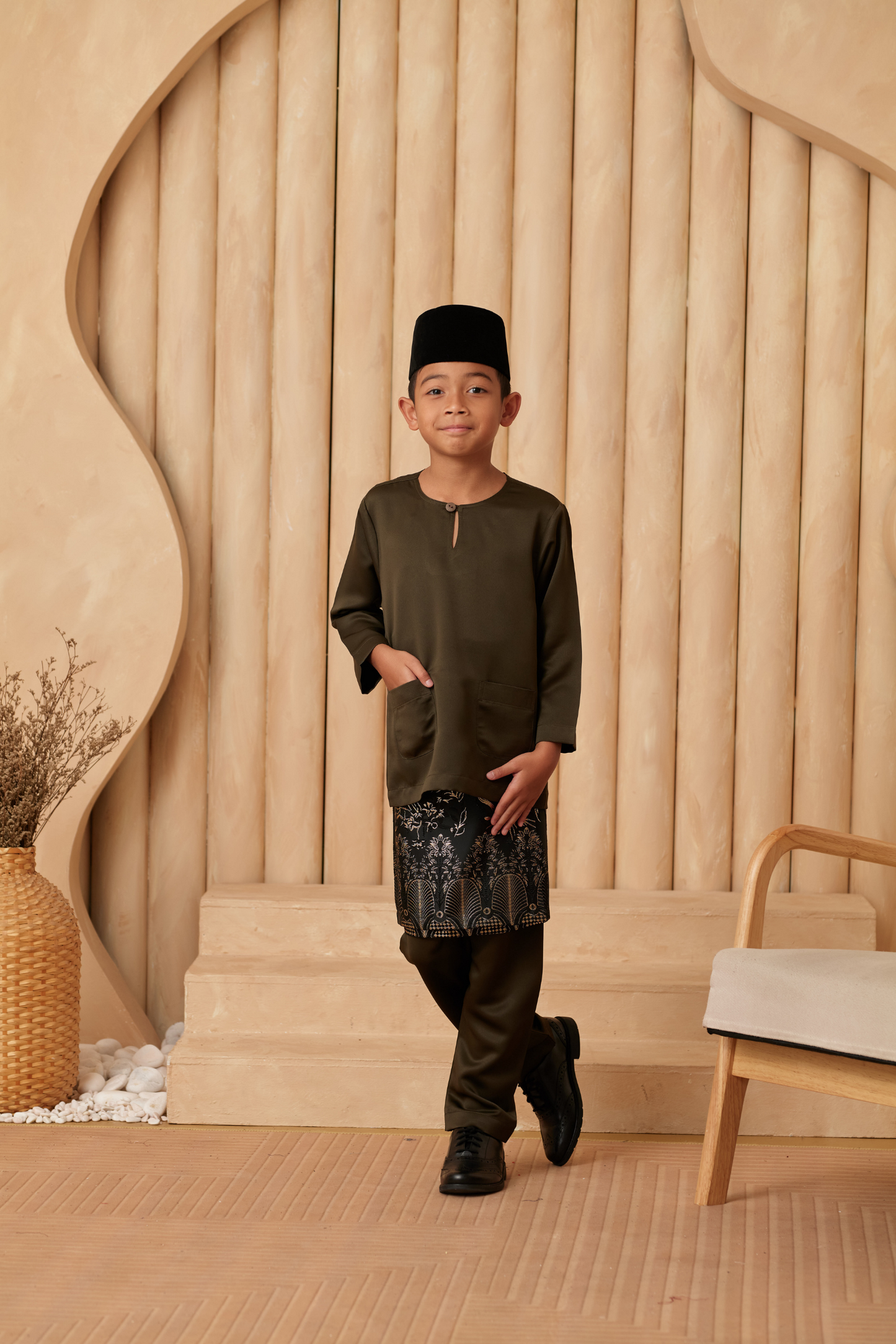 Baju Melayu KIDS Teluk Belanga - Army Green