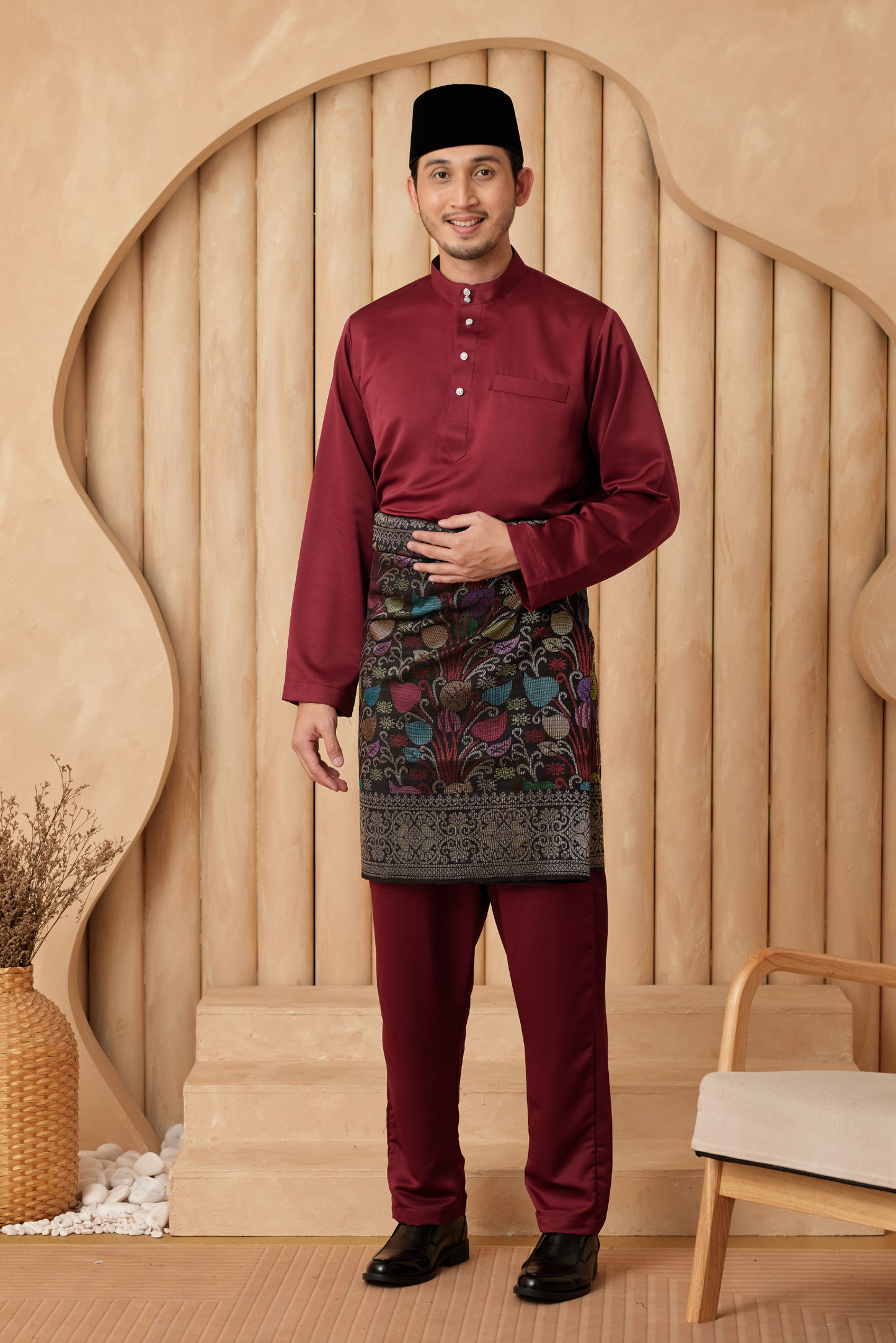 Baju Melayu Cekak Musang Relaxed Fit - Burgundy