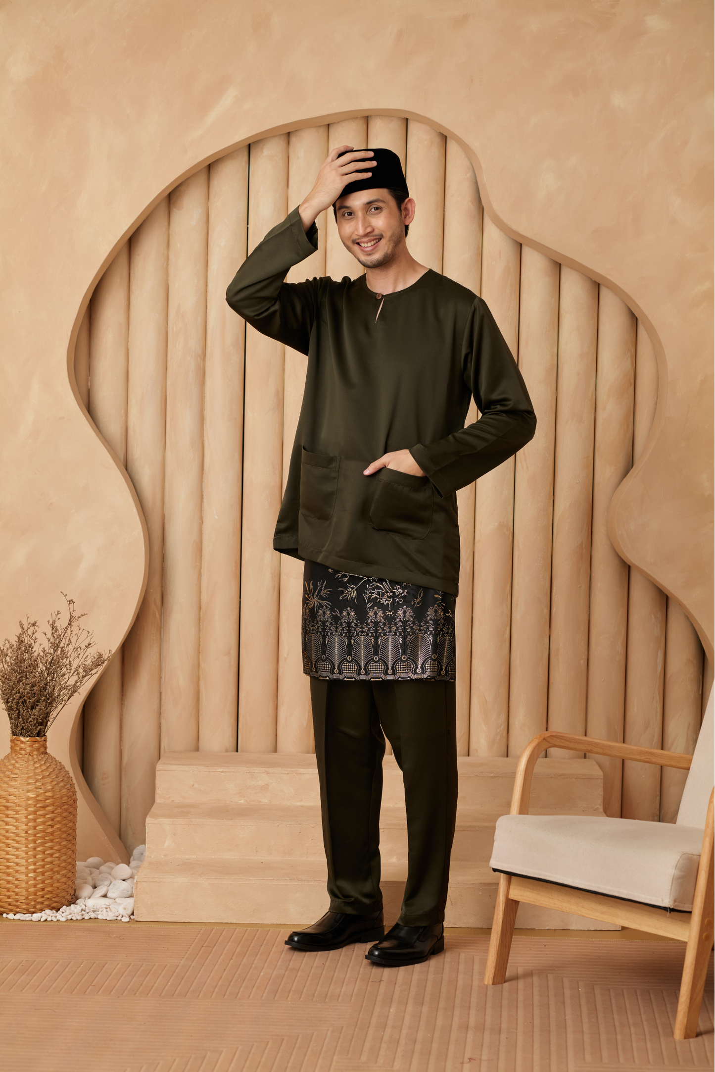 Baju Melayu Teluk Belanga Relaxed Fit - Army Green