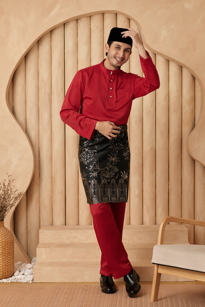 Baju Melayu Cekak Musang Relaxed Fit - Crimson Red