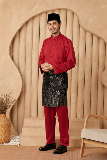 Baju Melayu Cekak Musang Relaxed Fit - Crimson Red