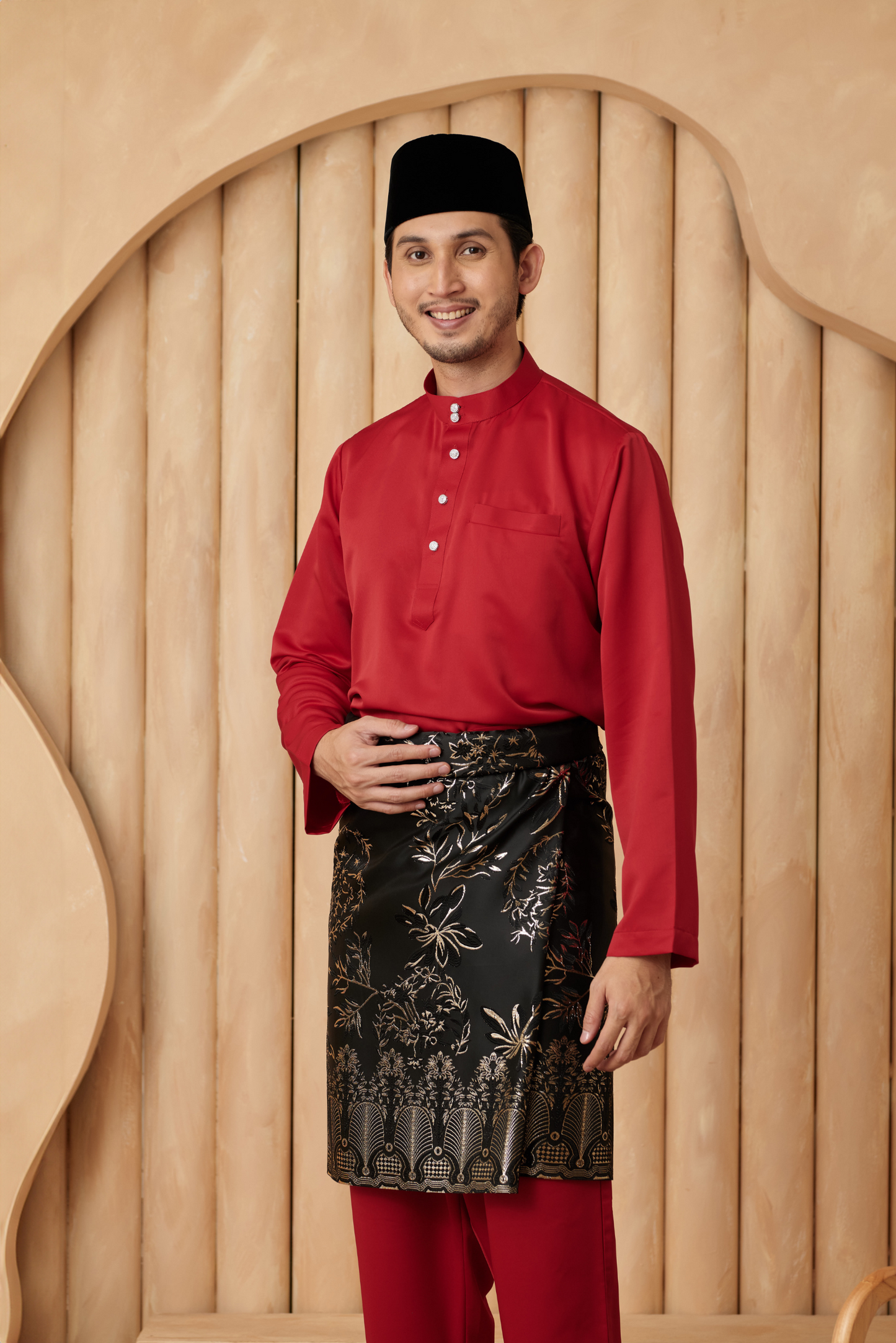 Baju Melayu Cekak Musang Relaxed Fit - Crimson Red