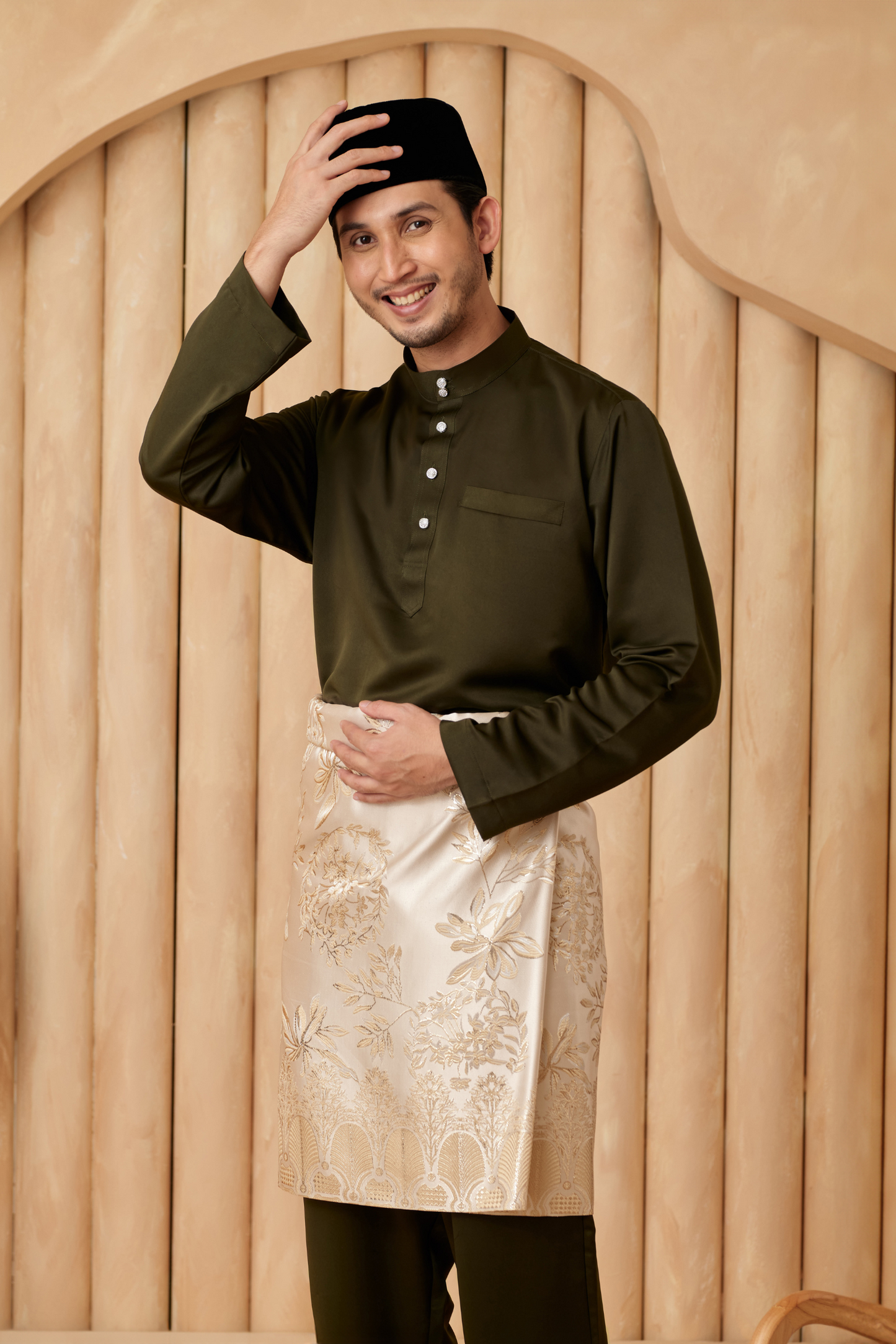 Baju Melayu Cekak Musang Relaxed Fit - Army Green