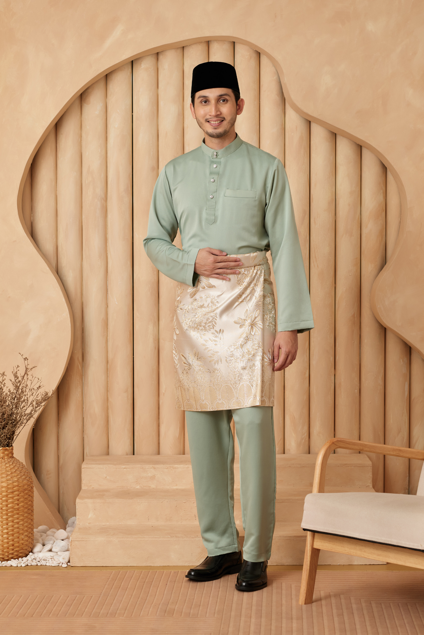 Baju Melayu Cekak Musang Relaxed Fit - Pistachio