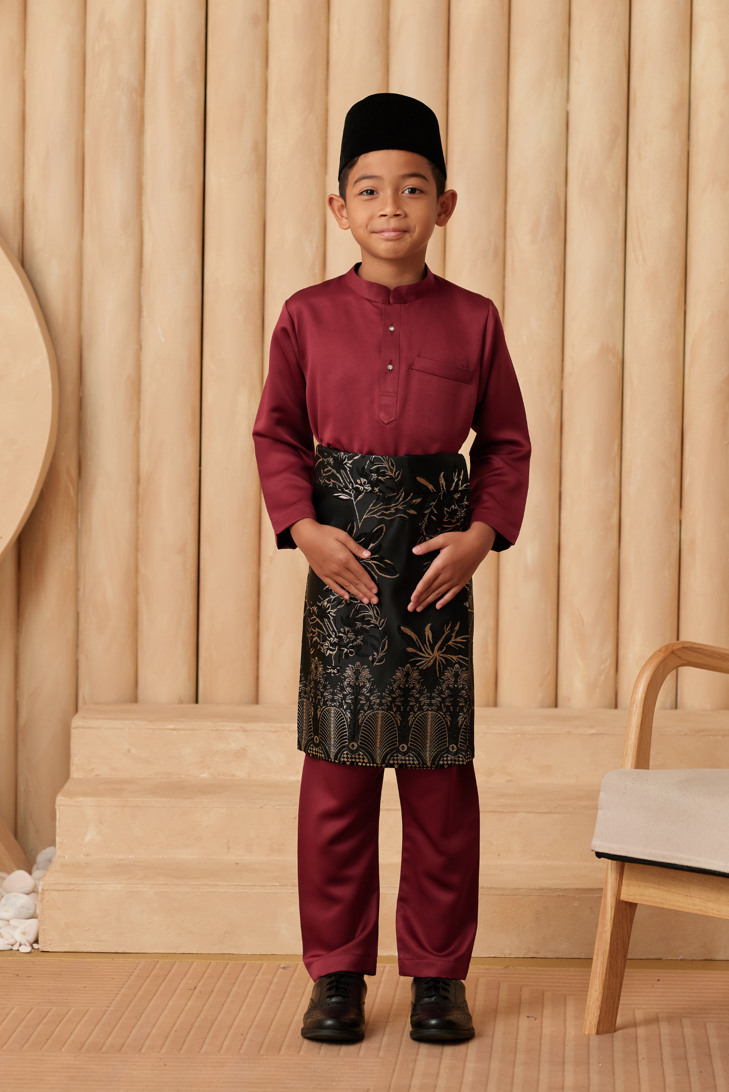 Baju Melayu KIDS Cekak Musang - Burgundy