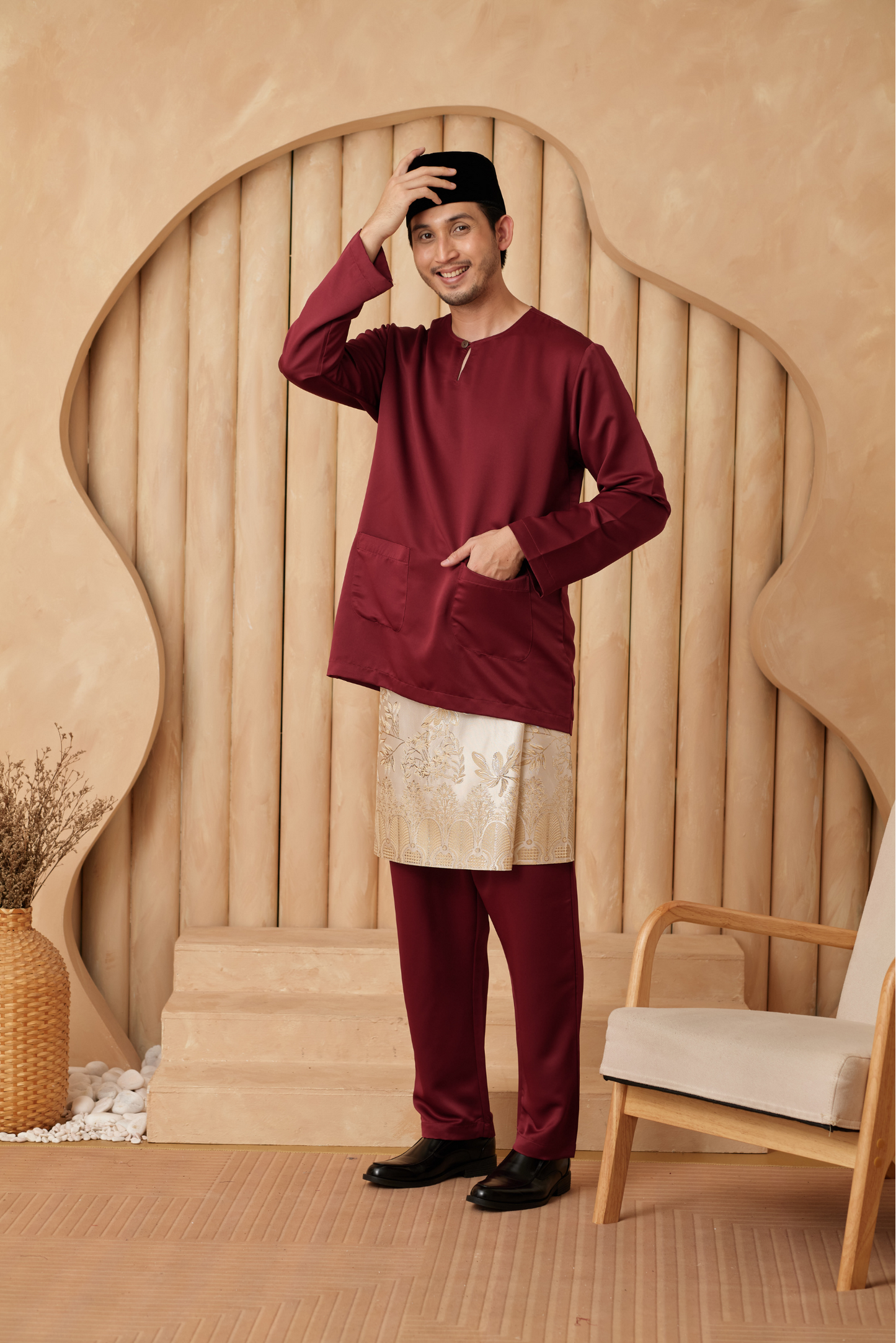 Baju Melayu Teluk Belanga Relaxed Fit - Burgundy