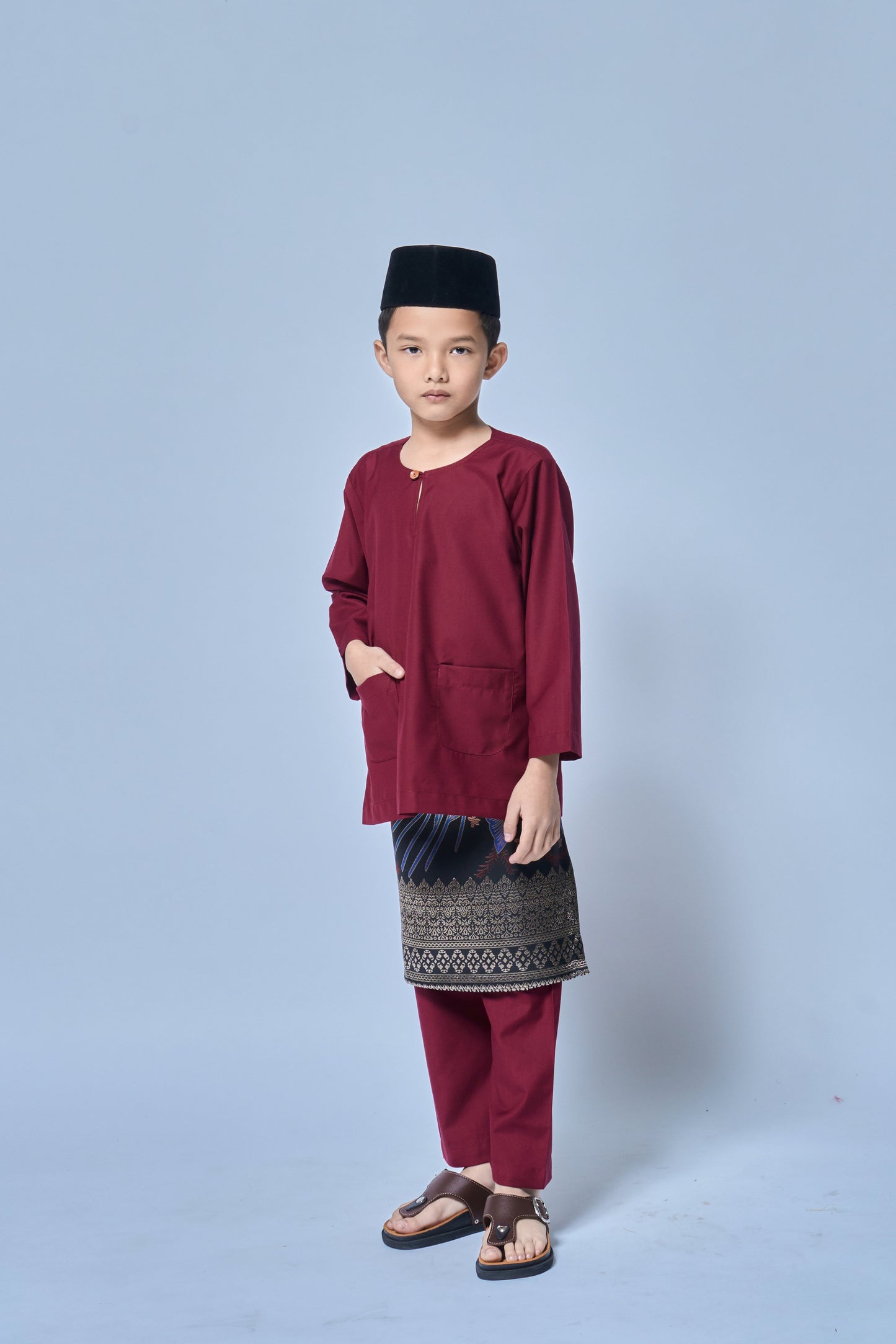 Baju Melayu BOYS Teluk Belanga Klasik -Burgundy