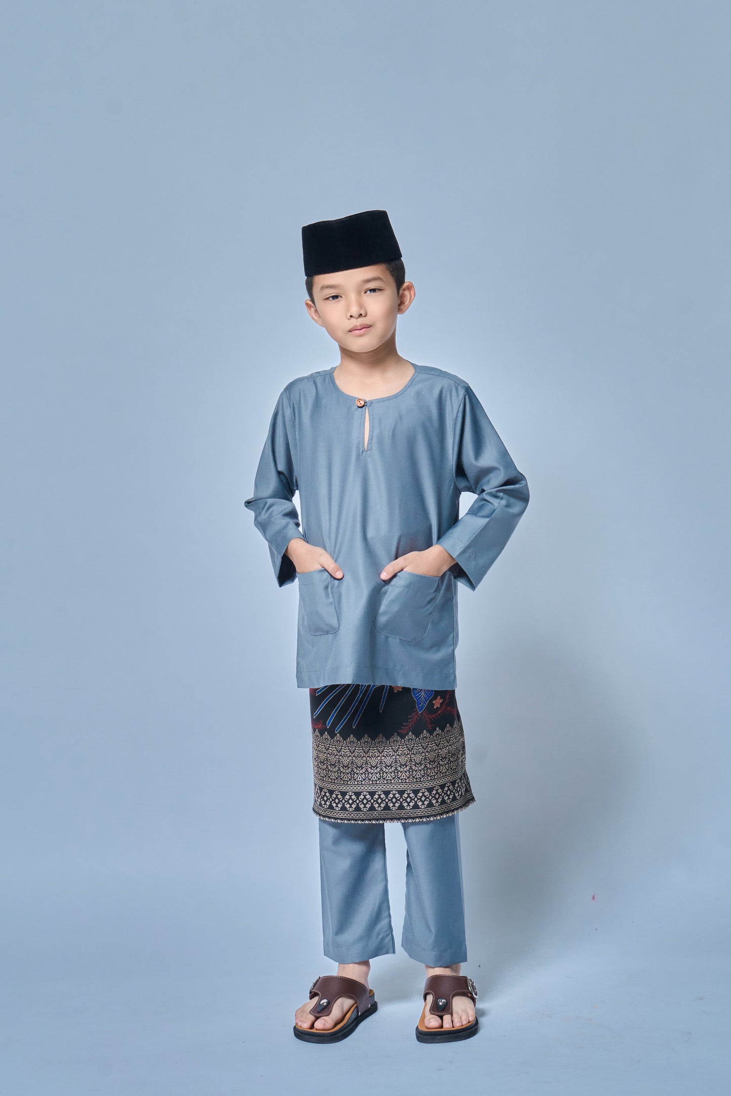 Baju Melayu BOYS Teluk Belanga Klasik -Steel Grey