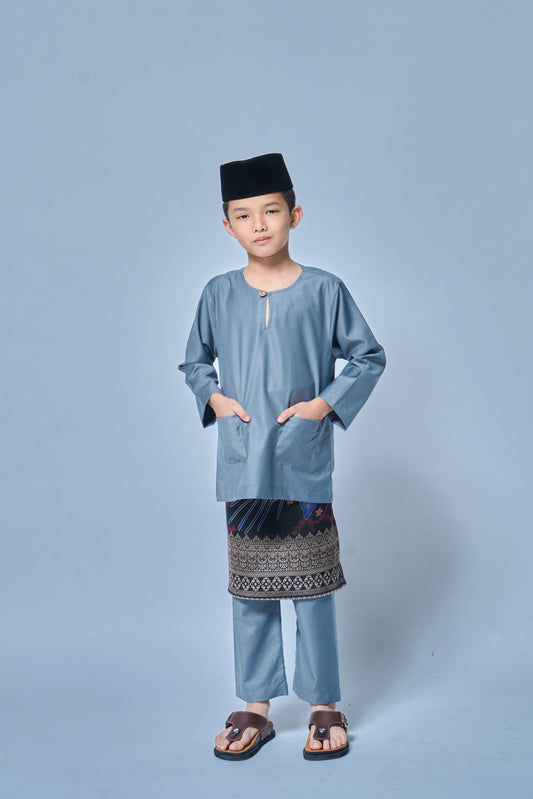 Baju Melayu BOYS Teluk Belanga Klasik -Steel Grey