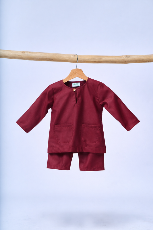 Baju Melayu BABIES Teluk Belanga Klasik -Burgundy