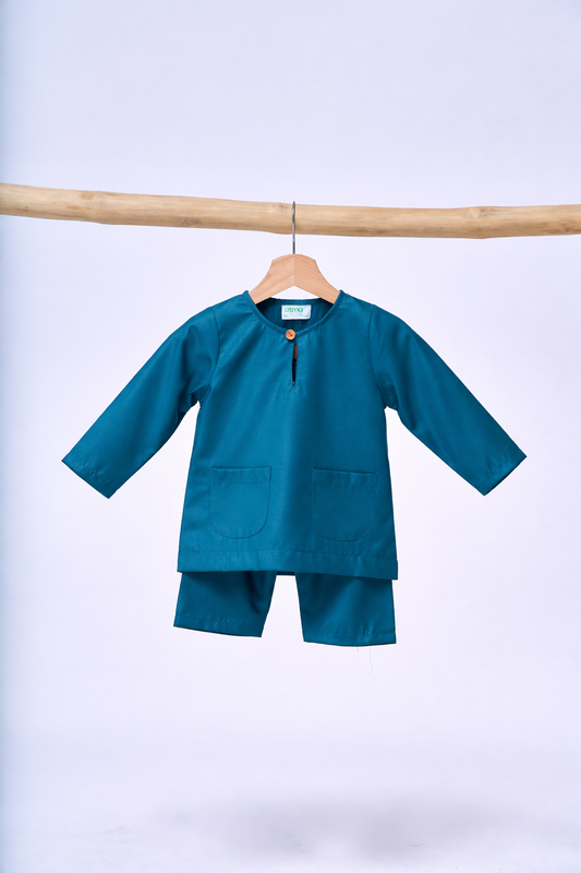 Baju Melayu BABIES Teluk Belanga Klasik - Teal Blue
